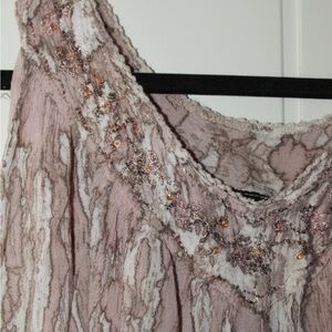 Beaded Mauve Lace-Trim Tank Top